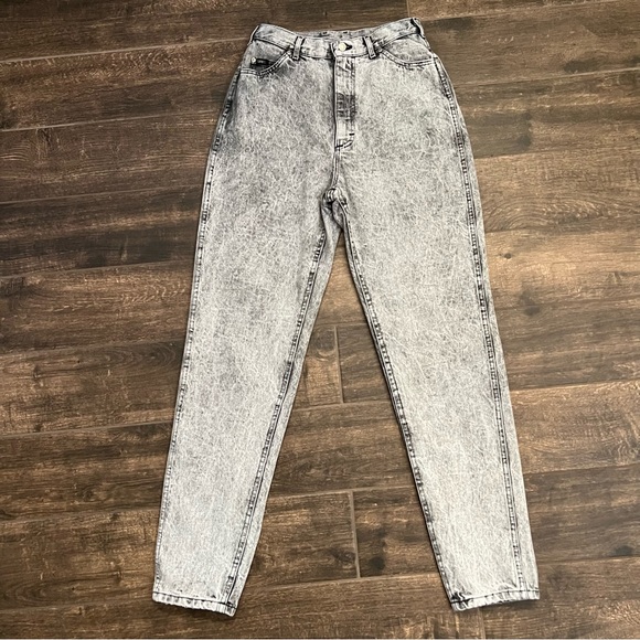 Vintage 80s Lee Black Stonewashed Ultra High Rise Tapered Mom Jeans Union Label - Picture 4 of 9